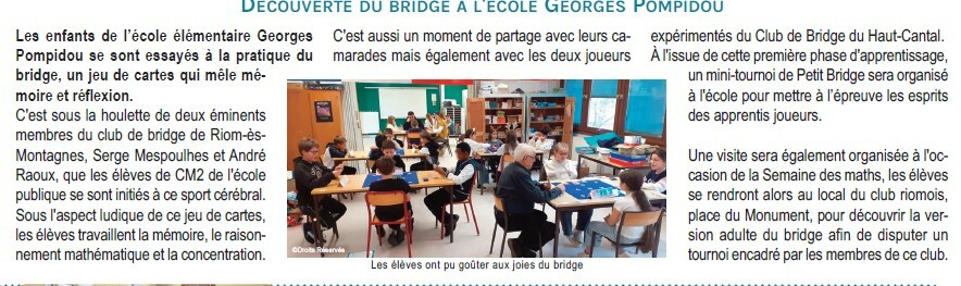 Succés du Mini-Bridge à Rioms-es-Montagne
